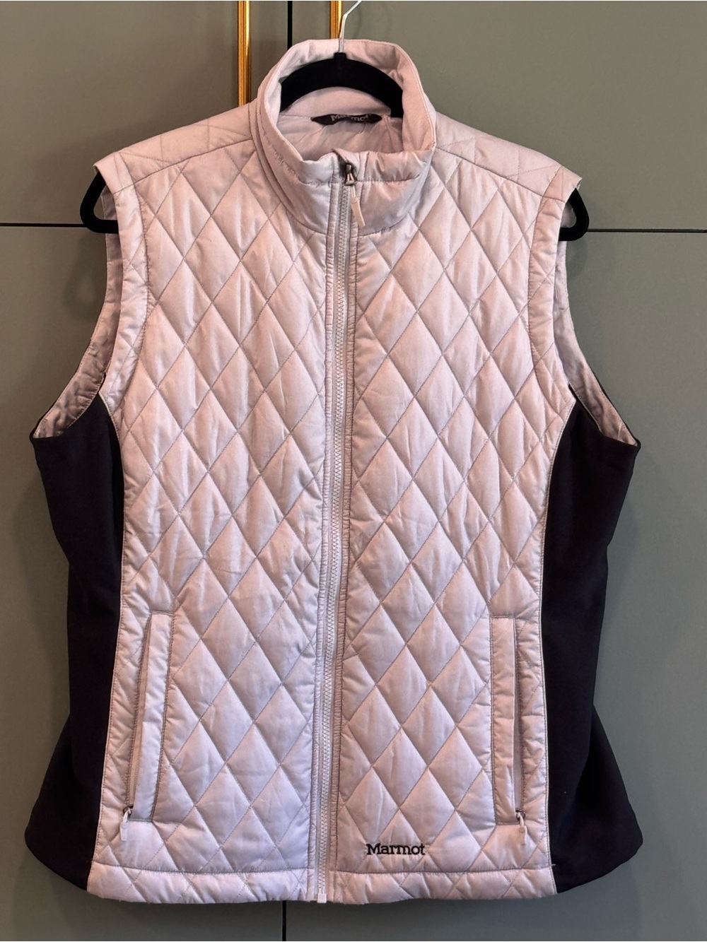 Marmot Quilted Cream and Black Side-Panel Women's Vest